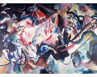 Póster de pintura de bellas artes con un vibrante estilo abstracto decorativo, composición VI (6) de Vasily Kandinsky.