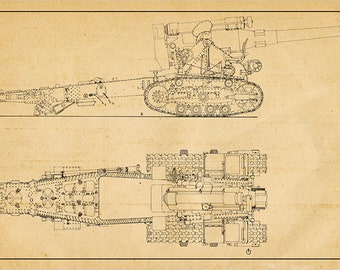 203 mm Howitzer Artillery Piece M1931 (B-4) Patent Blueprint Engineering Technical Drawing Schematic Home Decor Print Poster