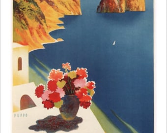 1952 Capri Vintage Tourism Travel Poster Italy Art Print Wall Decor