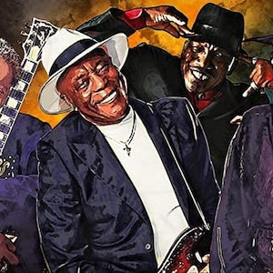 Die besten Bluesmusiker der Hall of Fame – Collage-Poster für die Wanddekoration