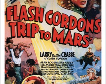 1938 Retro Pop Art decoratieve Larry Crabbe als Flash Gordon in Trip To Mars Film Poster