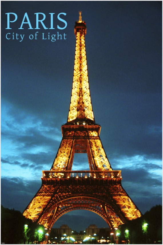 Paris Ville Lumière Tour Eiffel Illuminée la Nuit Affiche Etsy France
