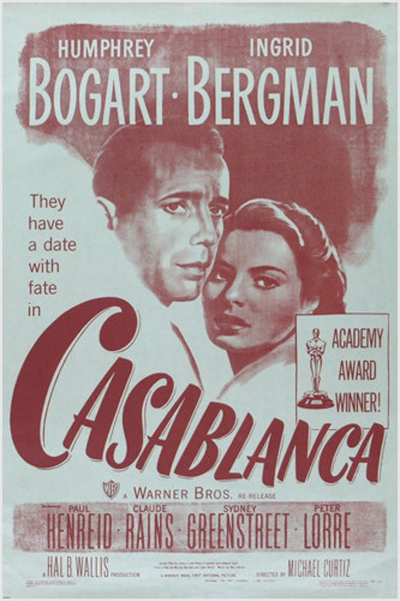 1942 Classic Casablanca Movie Poster Bogart Bergman Michael Etsy