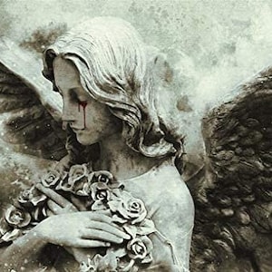 Fantasía gótica decorativa Ángel oscuro gótico con alas Estatua llorando lágrimas de sangre Póster Decoración del hogar Impresión