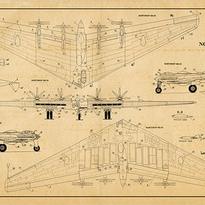 XB-35 War Plane Blueprint Engineering Technical Drawing Schematic Home Decor Print Poster