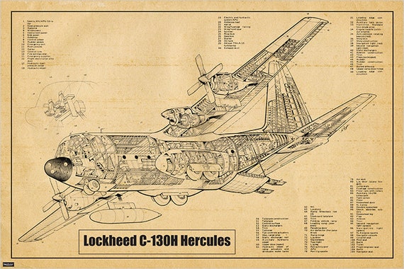 C-130H Hercules War Plane Blueprint Engineering Technical Drawing
