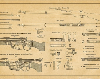 Rotary-Magazine Bolt-Action Rifle Patent Blueprint Engineering Technical Drawing Schematic Home Decor Print Poster