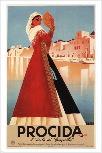 European 1952 Retro Art Decorative Procida Island of Graziella
