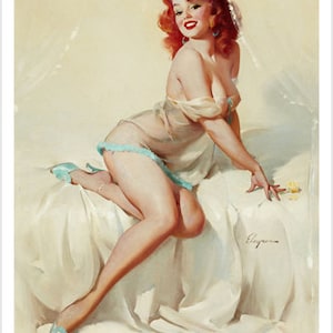 Retro Art Decorative 1958 Advertising and Illustration Darlene Sexy Girl Redhead Pin-up Painting Poster