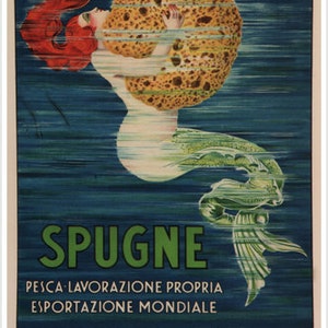 Mermaid Grabbing Sponge Old Fashion European Vintage Ad Poster L Buttin Italy 1920 Art Print