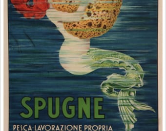 Meerjungfrau greift nach Schwamm – Altmodisches europäisches Vintage-Werbeplakat, L. Buttin, Italien, 1920, Kunstdruck