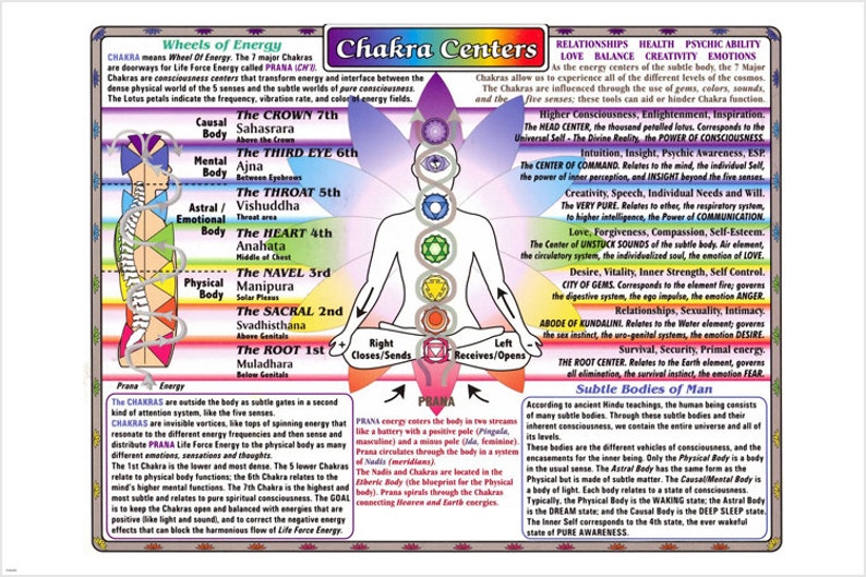 Chakra Centers Chart Very Detailed Poster 24x36 New Age Health Etsy