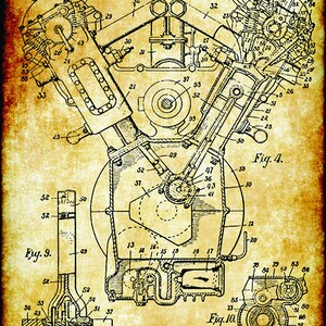 May include: A black and white line drawing of a vintage engine design patent. The patent is for a Hydrocarbon Motor, invented by J.G. Vincent and patented on August 1, 1922. The patent number is 1,424,428.