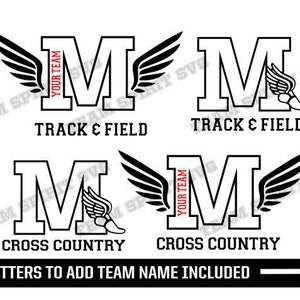 Track and Field SVG Cross Country svg Letter M Download Files Track Wings DXF EPS Studio3 Digital Vinyl Cut Files for Cricut Silhouette