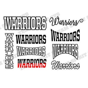 Warriors Mascot Words Download Files - SVG, png, DXF, EPS, Silhouette Studio, Vinyl, Digital Cut Files, Cricut, Silhouette Sublimation png