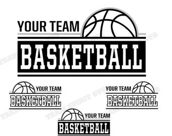 May include: Black and white basketball logo with the text "Your Team Basketball" repeated four times. The logo features a basketball with a simple design.