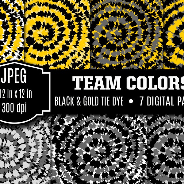 Tie Dye Digital Paper Team Colors Black and Gold JPEG 300 dpi Team Tie Dye Sublimation Design DTG Printing Digital Scrapbook Paper Download