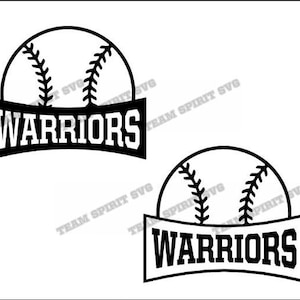 May include: Black and white baseball graphic with the word "WARRIORS" in a banner below the ball.
