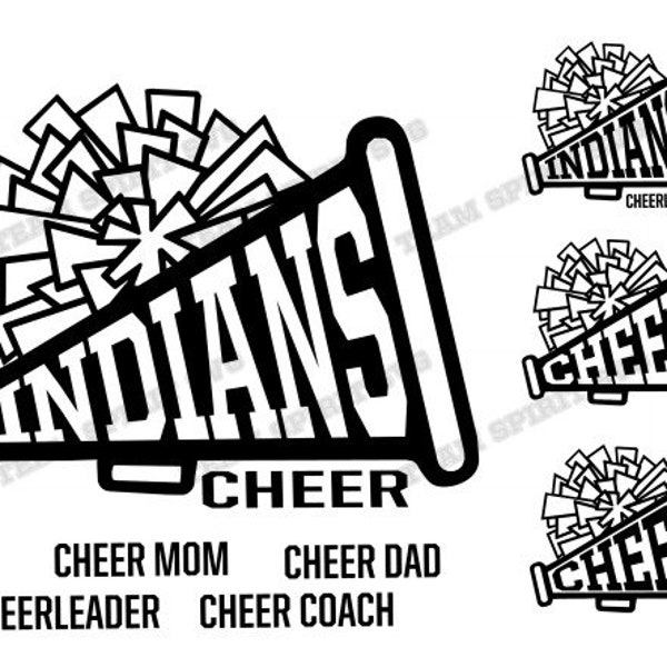 Indians Cheer Megaphone SVG Download Files - Cheerleading DXF, EPS, Silhouette Studio, Vinyl Digital Cut Files -Use with Cricut, Silhouette