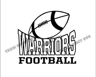 May include: Black and white silhouette of a football with the word "WARRIORS" and "FOOTBALL" below it.