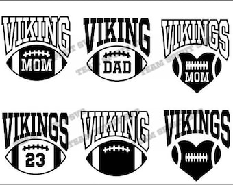 Archivo descargable de balón de fútbol americano Vikings con números: archivos PNG, SVG, DXF, EPS, archivos de corte digital para vinilo (para Cricut, Silhouette, sublimación).