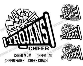 Trojans Cheer Megaphone SVG Cheerleading  Download Files DXF, EPS, Silhouette Studio, Vinyl Digital Cut Files - Use with Cricut ,Silhouette