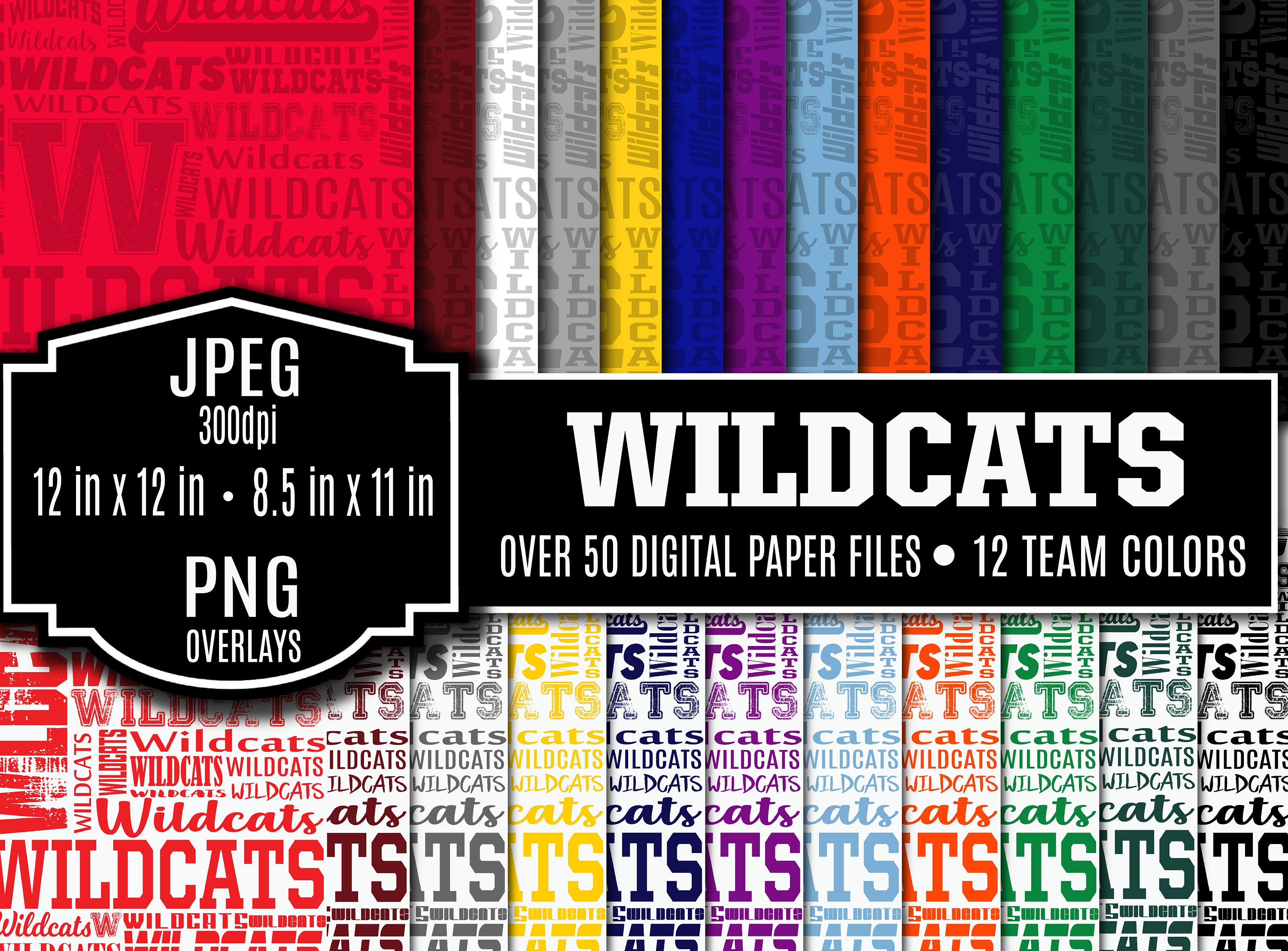 Wildcats Digital Paper Team Colors JPEG 300 Dpi Wildcats Word Cloud Png ...