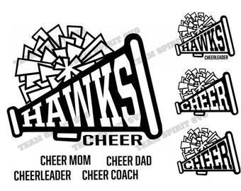 Hawks Cheer Megaphone SVG Download Files - Cheerleading  DXF, EPS, Silhouette Studio, Vinyl Digital Cut Files - Use with Cricut, Silhouette
