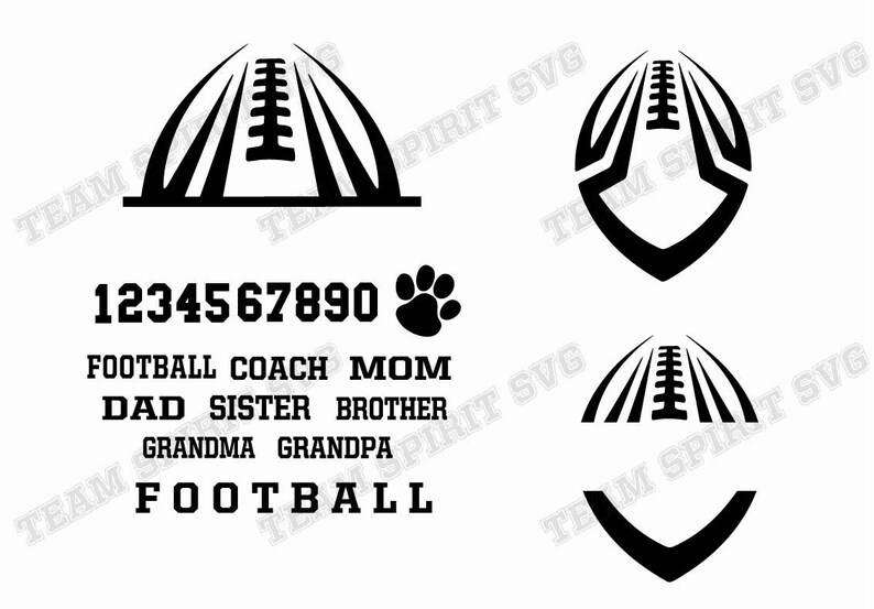 May include: Black and white digital design featuring a football with the numbers 1234567890 and the words "FOOTBALL COACH MOM DAD SISTER BROTHER GRANDMA GRANDPA FOOTBALL"