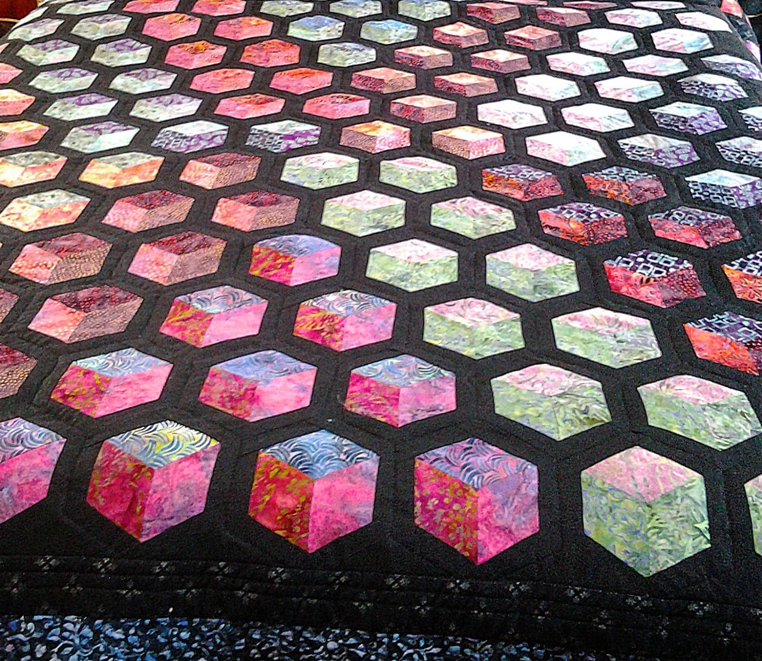 Custom Quilt Made to Order Tumbling Block Batik Quilt Etsy