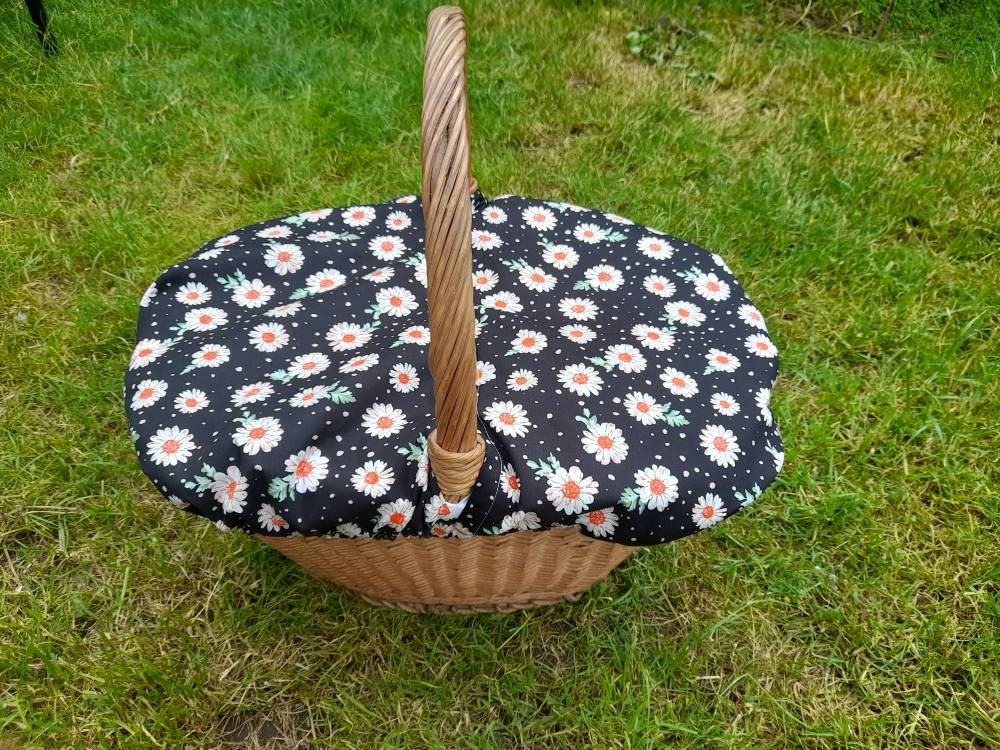 Retro daisy Wicker Shopping Basket Cover Etsy