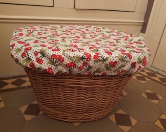 Retro cherries white background bike basket cover