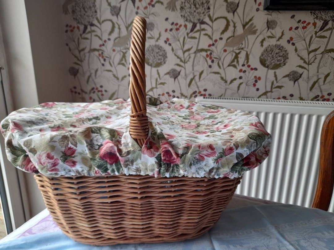 Retro Wicker Shopping Basket Cover Flowers Etsy UK