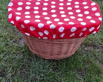 Red and white polka dots bike basket cover