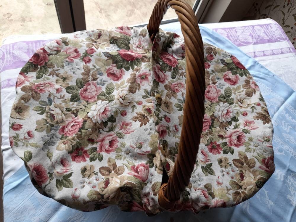 Retro Wicker Shopping Basket Cover Flowers Etsy UK
