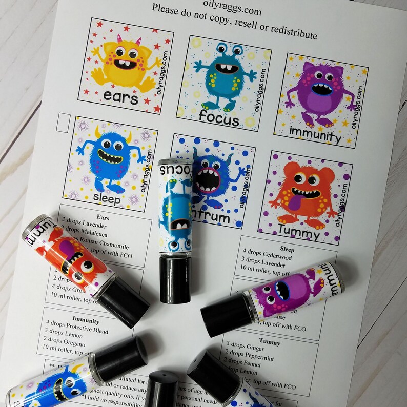 Printable Monster Labels For Essential Oil Roller Bottles | Etsy