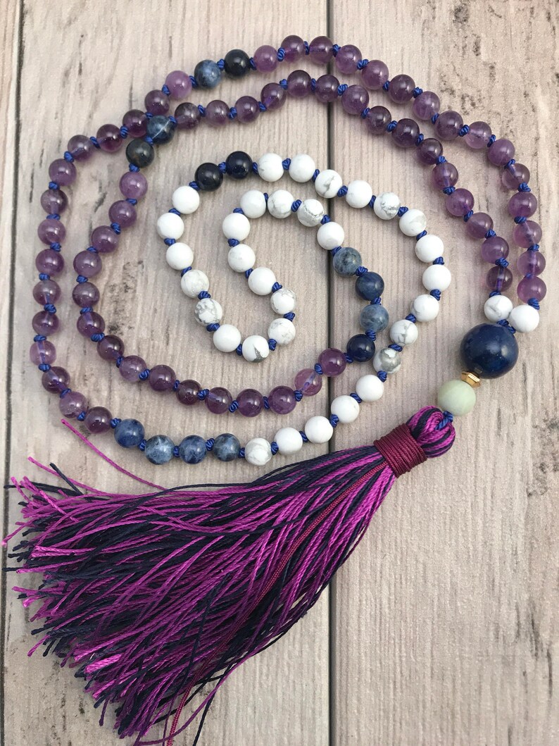 Amethyst Mala Bead Necklace/108 Mala Necklace/Howlite Etsy