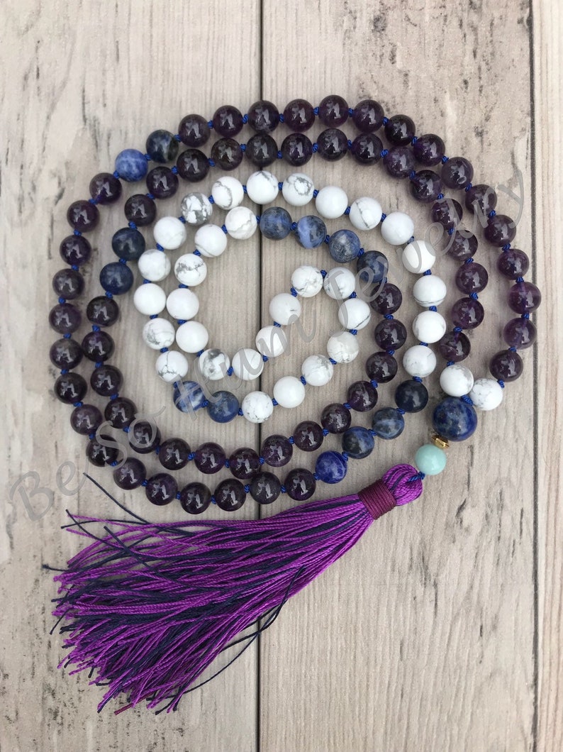 Amethyst Mala Bead Necklace/108 Mala Necklace/Howlite Etsy