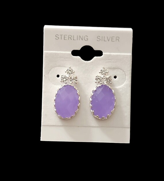 925 Sterling Silver Lavender Jadeite Post Earring… - image 1