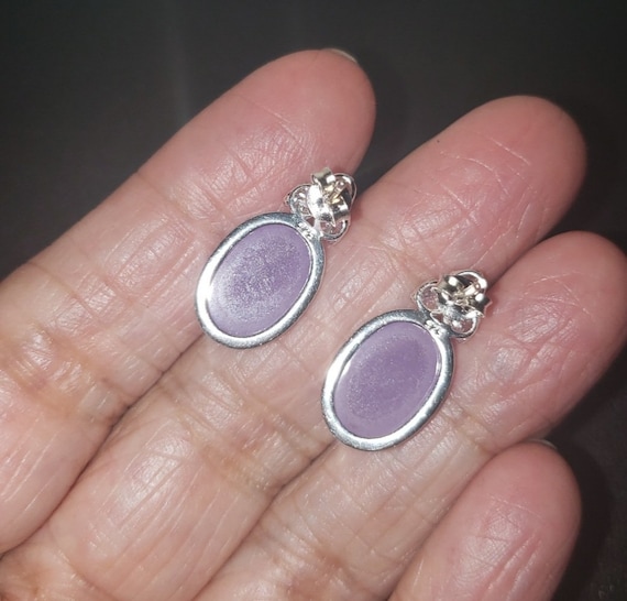 925 Sterling Silver Lavender Jadeite Post Earring… - image 4