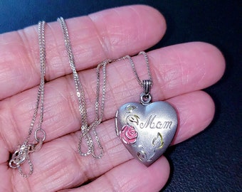 925 Sterling Silver Ross & Simon Heart Rose "Mom" Locket - 5.2 grams!