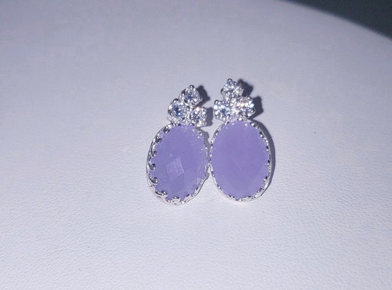 925 Sterling Silver Lavender Jadeite Post Earring… - image 6