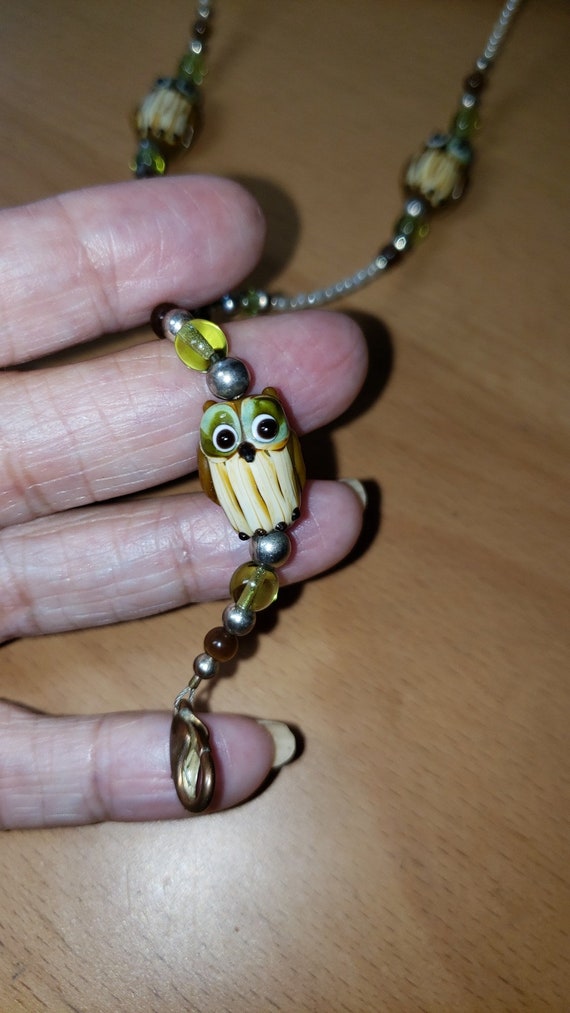 Artisan Handmade  Owl Beaded Lavalier Necklace (2… - image 5