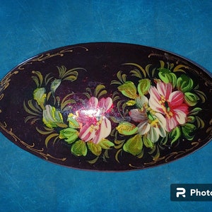 Russian Khokhloma Folk Art Hand Painted Artisan Signed Vintage Brooch / Pin!