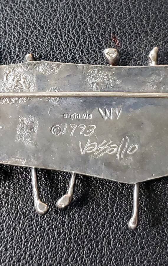 Vintage 925 Sterling WV Vassallo Brutalist Pin / … - image 5