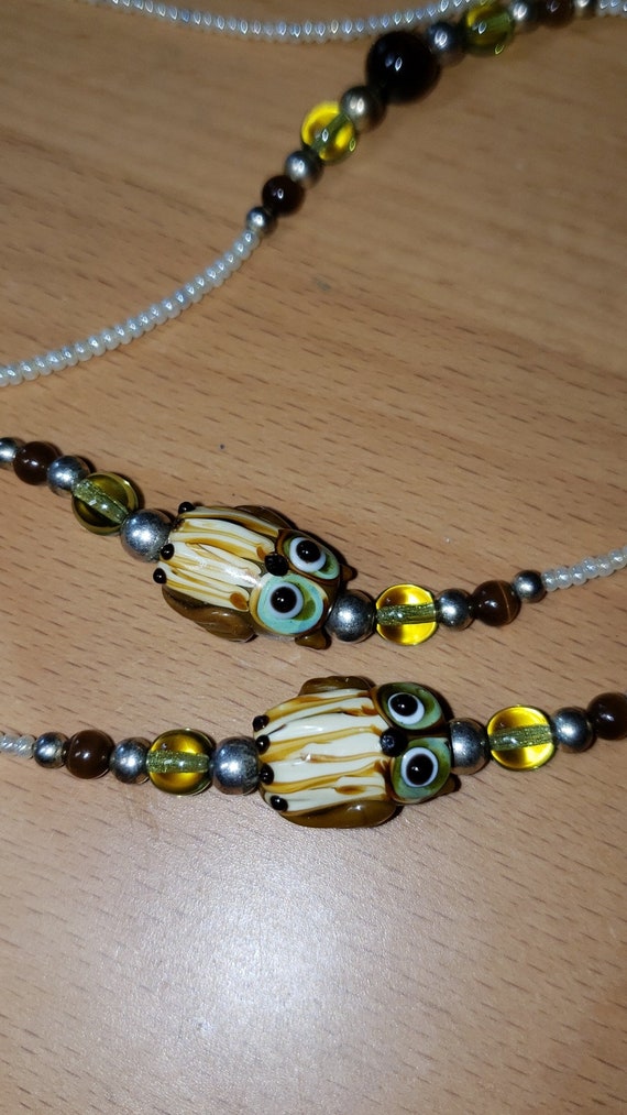 Artisan Handmade  Owl Beaded Lavalier Necklace (2… - image 2