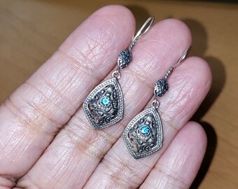 925 Sterling Silver Designer Beria Topaz Dangle Earrings (3.9 grams)!