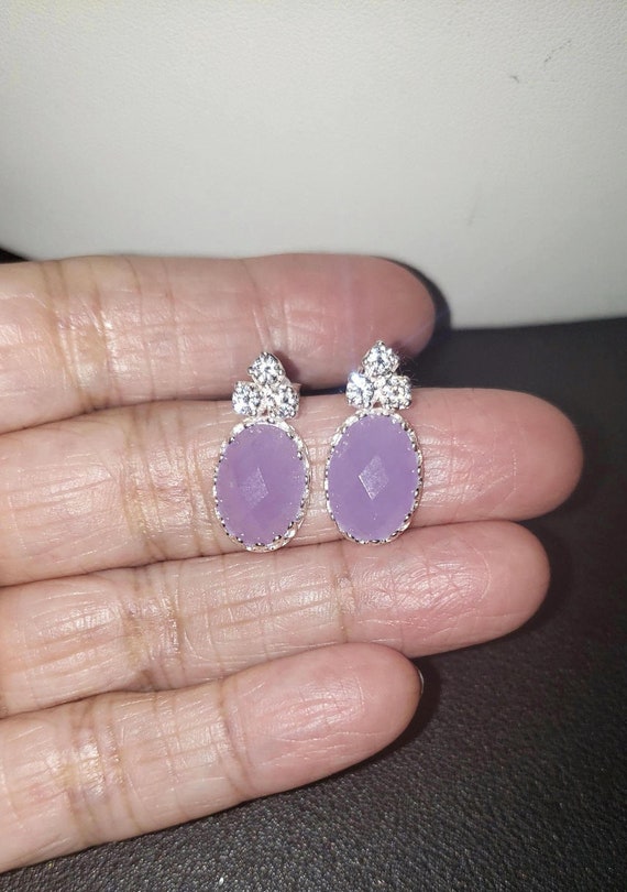 925 Sterling Silver Lavender Jadeite Post Earring… - image 10