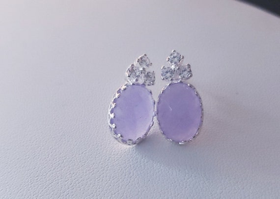 925 Sterling Silver Lavender Jadeite Post Earring… - image 5