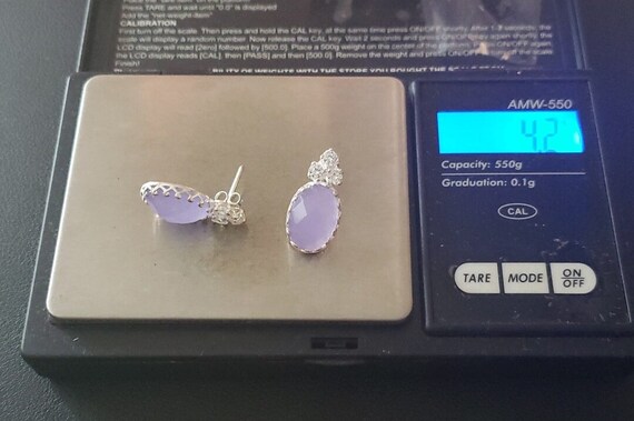 925 Sterling Silver Lavender Jadeite Post Earring… - image 2